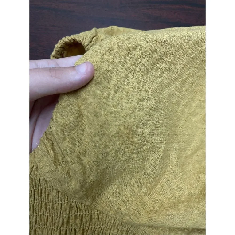 Madewell Mustard Lucie Puff-Sleeve Smocked Bodice Top Size X-Small